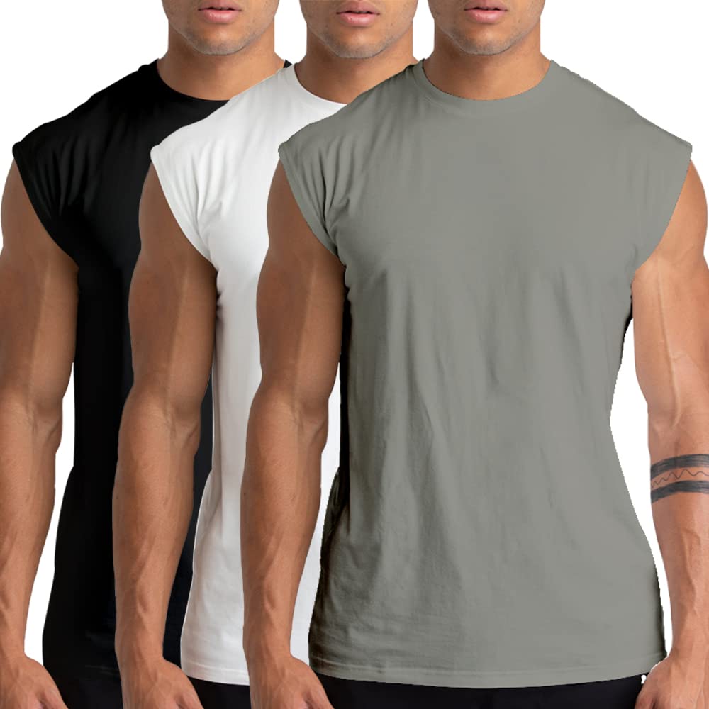 Men's Cotton Gym Tank Tops, 1/3/5 Pack Sleeveless Workout Muscle Shirts