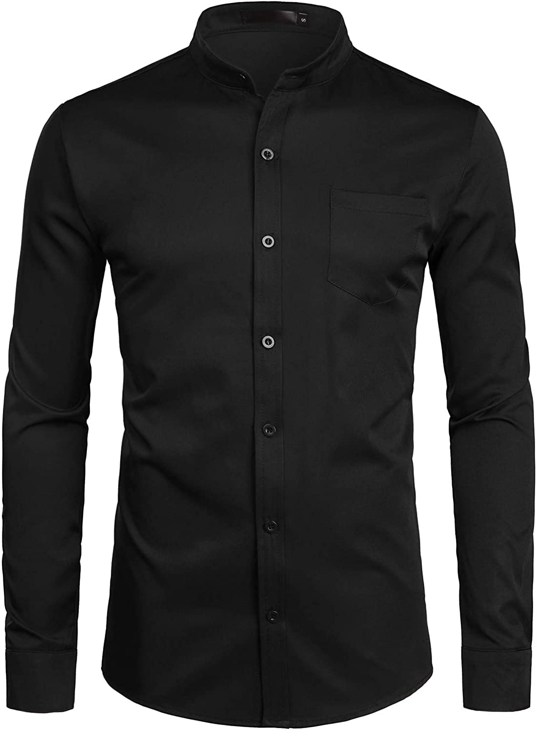 PARKLEES Men's Long Sleeve Grandpa Collar Dress Shirts with Pocket