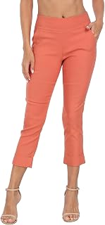 HDE Pull On Capri Pant for Women w/Pockets Elastic Waist Cropped Work Pant