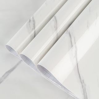 Marble Sheet Cutting Sheet, Marble Wallpaper Sticker, White, PVC Self-Adhesive Wallpaper, DIY with Adhesive, Removable Wallpaper, 15.7 x 118.8 inches (40 x 300 cm), Gray White, Waterproof, Heat Resistant, Oil-Resistant, Stain Resistant, Mildew Resistant, Thick, Luxurious, Practical