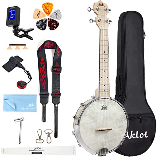 Banjo Ukulele, AKLOT Concert 23 inch Remo Drumhead Open Back Maple Body 15:1 Adv