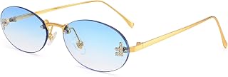 Dollger Trendy Rimless Oval Sunglasses Women Men Retro Y2K Glasses Small Diamond Frame 90s Metal Designer Shades