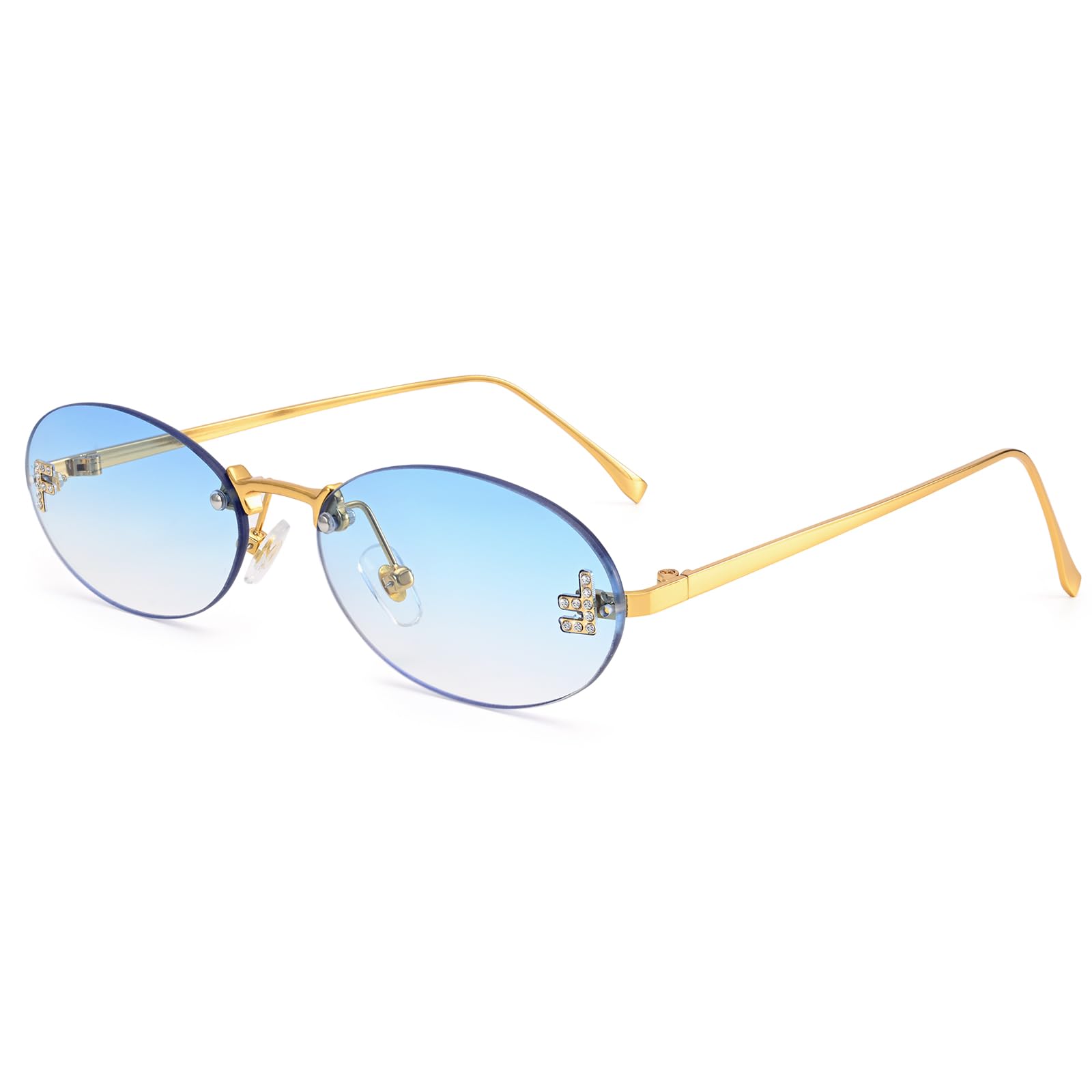 Dollger Trendy Rimless Oval Sunglasses Women Men Retro Y2K Glasses Small Diamond