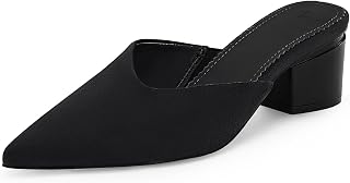 Coutgo Womens Pointed Toe V Cut Mules Chunky Block Heels Slip On Clogs Fashion Office Slides Shoes