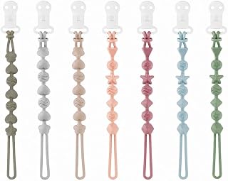 PandaEar 7 Pack Silicone Pacifier Clips, Baby Soother Clips with One Piece Design for Boys & Girls, Baby Pacifier Holder Clips for Teething Toys