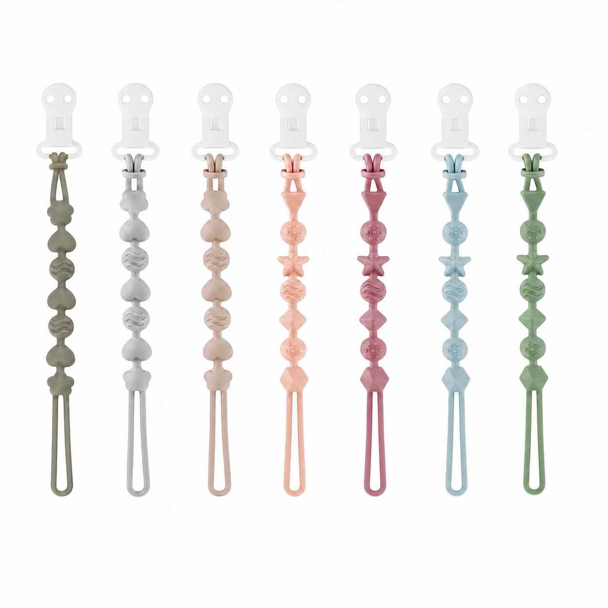 PandaEar 7 Pack Silicone Pacifier Clips, Baby Soother Clips with One Piece Desig