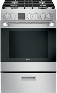 Haier QGAS740RMSS 30-Inch Slide-In Gas Range, 4 Burners, Convection Oven, Stainless Steel Finish