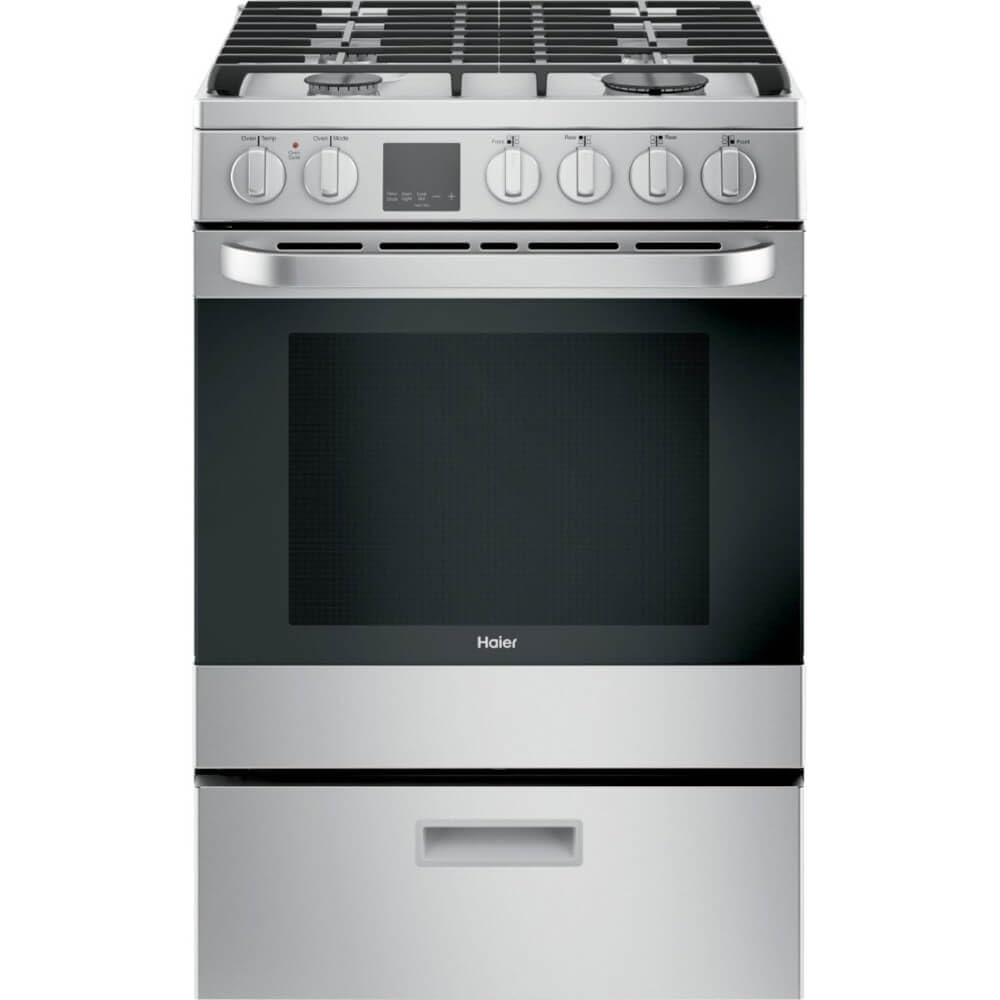 Haier QGAS740RMSS 30-Inch Slide-In Gas Range, 4 Burners, Convection Oven, Stainl