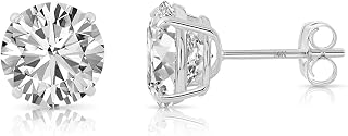 14k White Gold Solitaire Round Cubic Zirconia Stud Earrings with Pushbacks