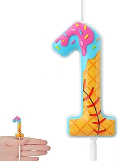 Conelist 1st Baseball Ice Cream Drip Birthday Number Candles, 1 Pcs