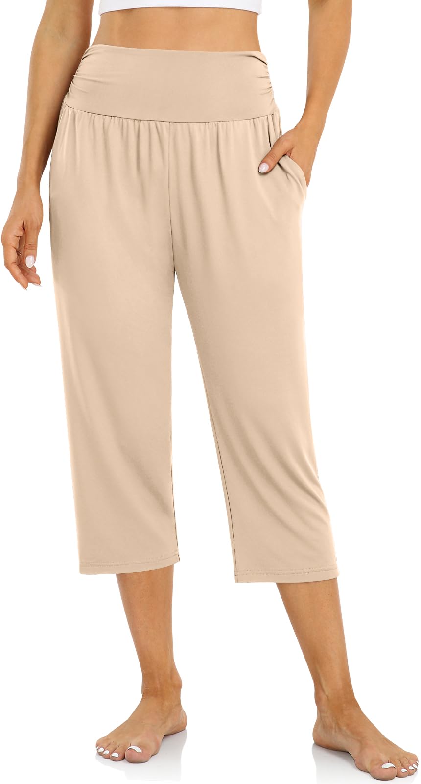 UEU Women's Yoga Capri Pants Loose Soft Drawstring Workout Sweatpants