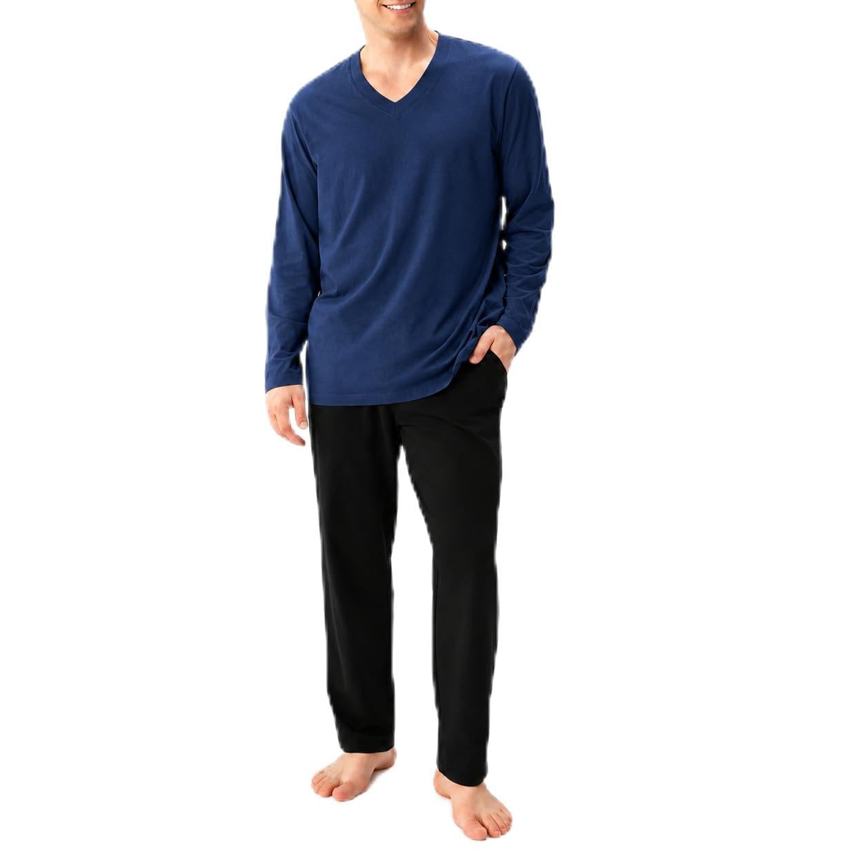 DAVID ARCHY Mens Soft Comfortable Long Sleeve Cotton Pyjamas with Pockets
