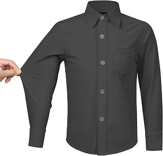 Boys Stretch Long Sleeve Button Down Shirt Wrinkle Free Toddler Dress Shirt