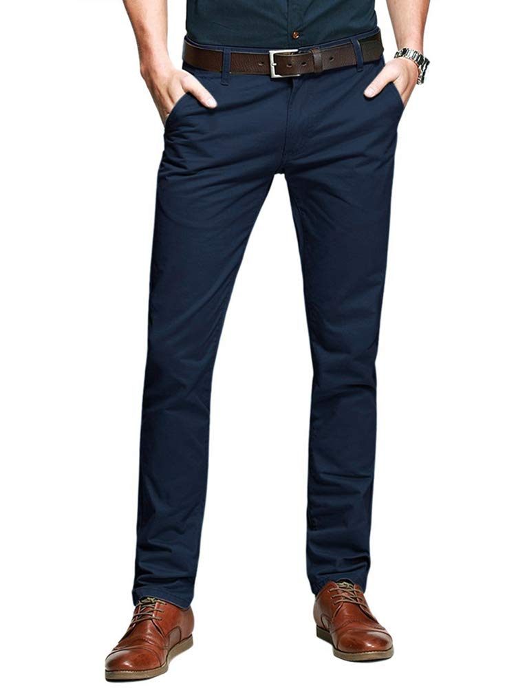 Aeslech Mens Tapered Stretch Chinos Casual Smart Trousers Formal Regular Fit