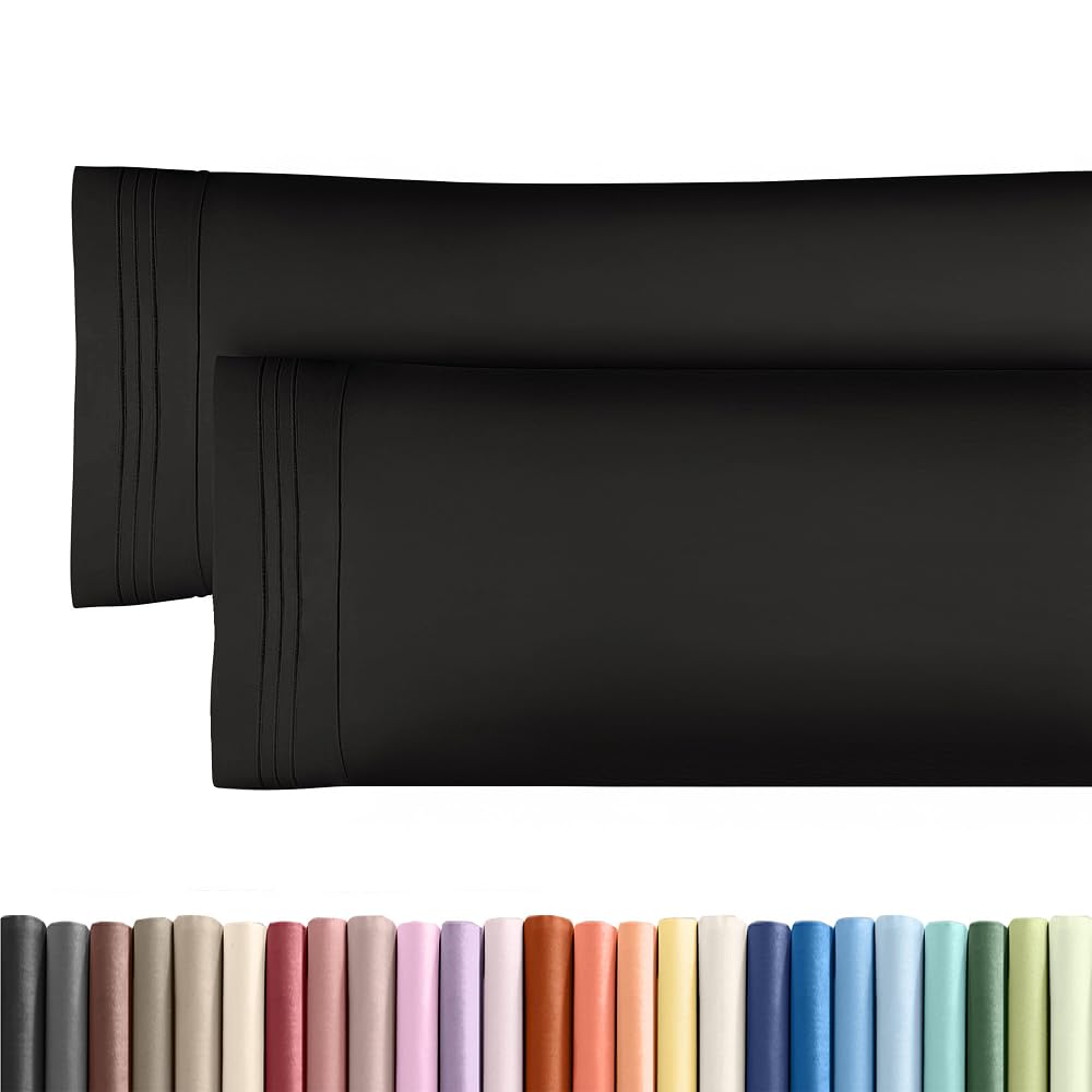 Body Pillow Cases Set of 2 - Ultra Soft Cozy Pillowcase Covers - Black