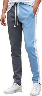 SCREENSHOT-P41110 Mens Hip Hop Premium Slim Fit Track Pants - Athletic Jogger Half Color Block Bottom with Side Taping-P.Blue-XLarge