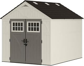 Suncast 8x10 Ft. Outdoor Storage Shed - Large Resin Outdoor Shed with Floor Included, Lockable Double Doors & Skylights. 547 Cu Ft Tremont Garden Resin Sheds for Lawn Tools, Riding Mowers, & Bikes