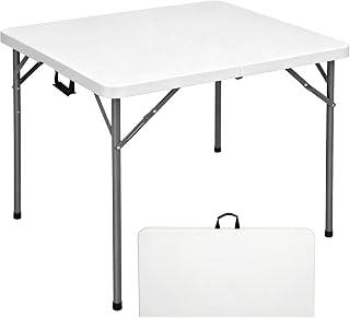 Lakhow 34" Square Folding Card Table, Fold in Half Heavy Duty Portable Table with Removable Legs and Carrying Handle, White | HDPE Top for Indoor Outdoor Camping,Picnic,Party,Kitchen