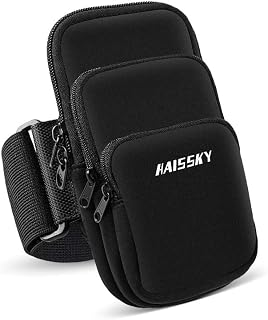 3 Pockets Running Phone Armband Holder for iPhone 16 15 14 Pro Max 13 Plus 12 11 XS XR X 8 7 Galaxy S23 Pouch Key Card Bag, Water Resistant Cell Phone Sport Arm Bands for Exercise Walking Workout Gym