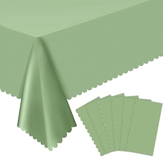 NatNarr 6 Pcs Sage Green Tablecloths Plastic, Scalloped Table Cloth