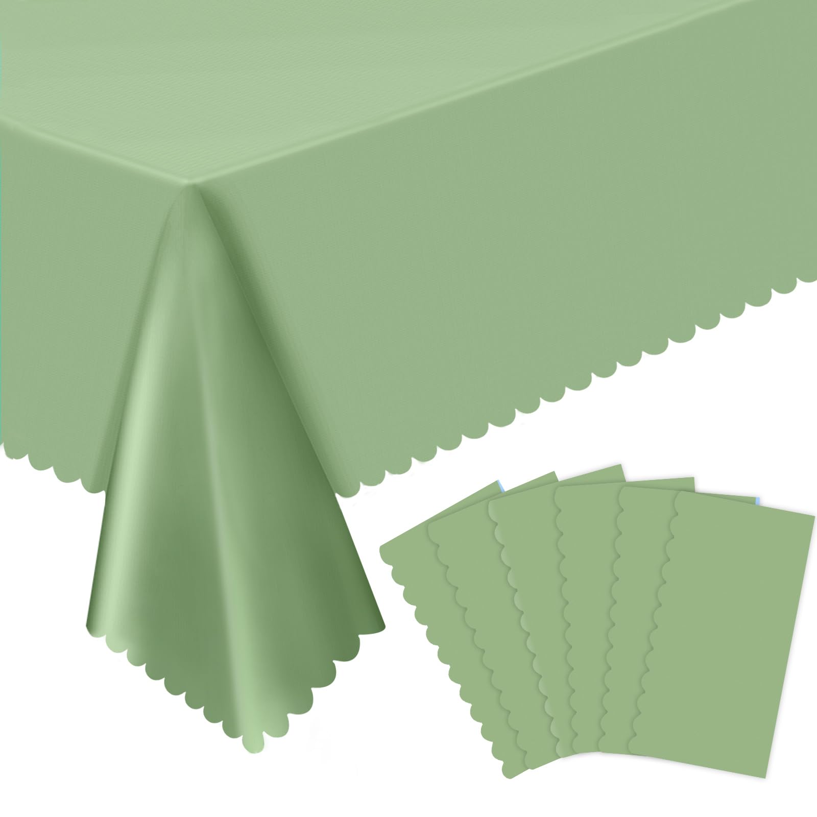 NatNarr 6 Pcs Sage Green Tablecloths Plastic, Scalloped Table Cloth