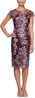 Alex Evenings Short Shift Knee Length Scoop Neck Dress (Petite & Regular) Women's Special Occasion Dress (Pack of 1), Plum