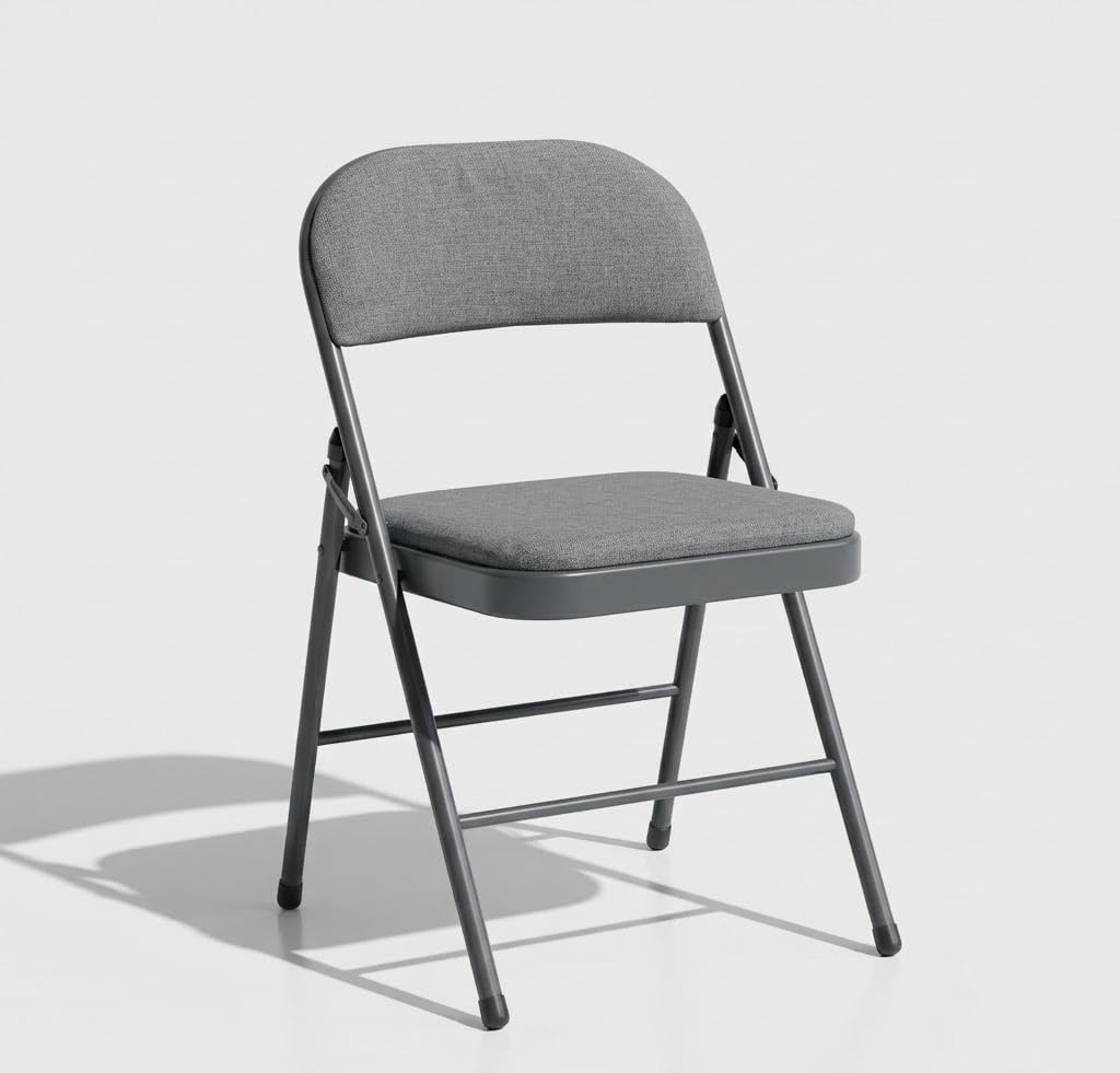 SuperGift.com Grey Fabric Padded Folding Chair with Backrest, Heavy Duty Steel F