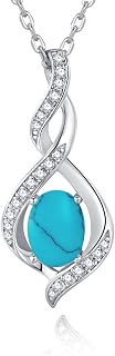 Birthstone Necklace for Women 925 Sterling Silver 18K White Gold Plated Oval Birthstone Sparkly Infinity Pendant Necklace Birthstone Charms Jewelry Gifts