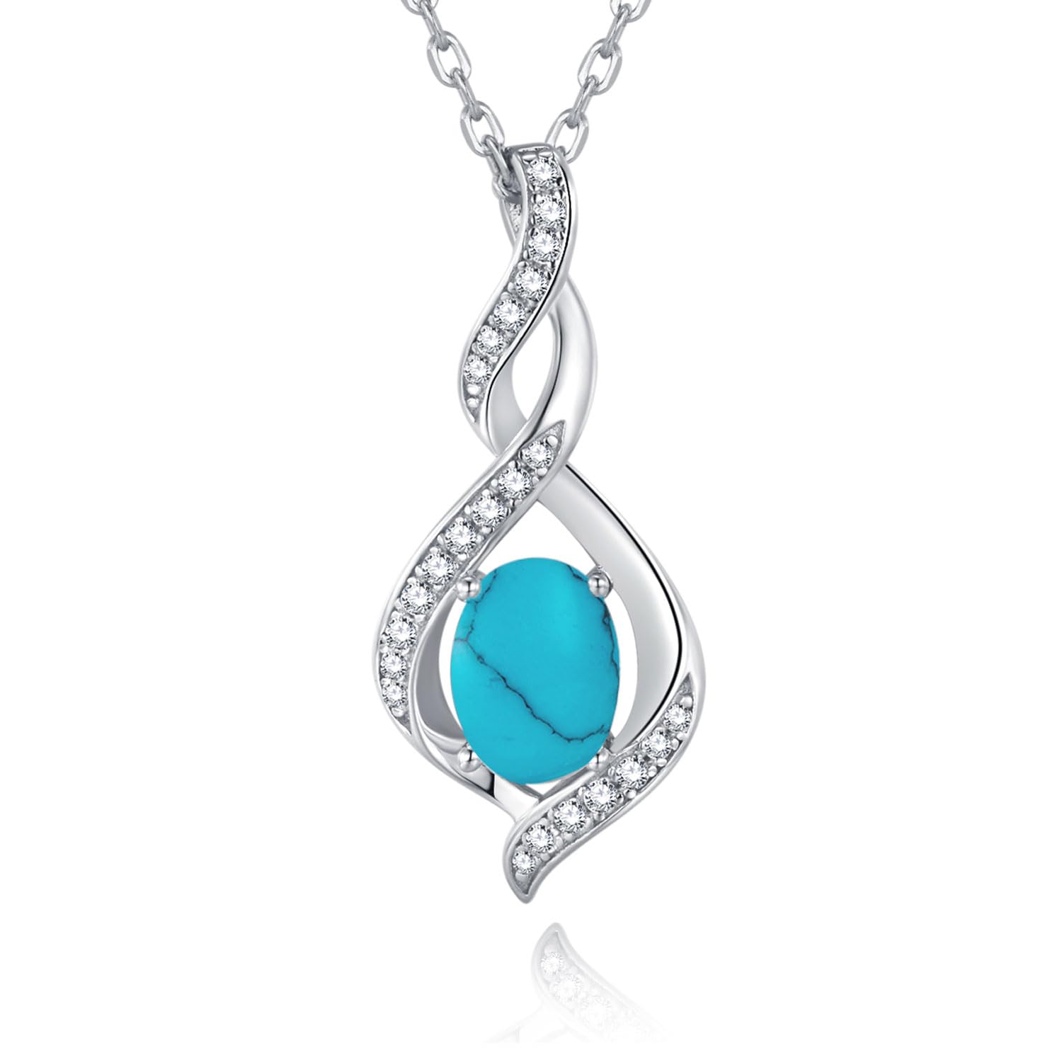 Birthstone Necklace for Women 925 Sterling Silver 18K White Gold Plated Oval Bir