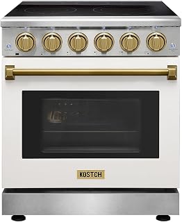 KOSTCH 30 inch Professional Electric Range with 5 Heating Elements Cooktop, 4.55 Cu. Ft. Convection Oven Capacity, Smooth Glass Top, in Stainless Steel (White/Bronze)