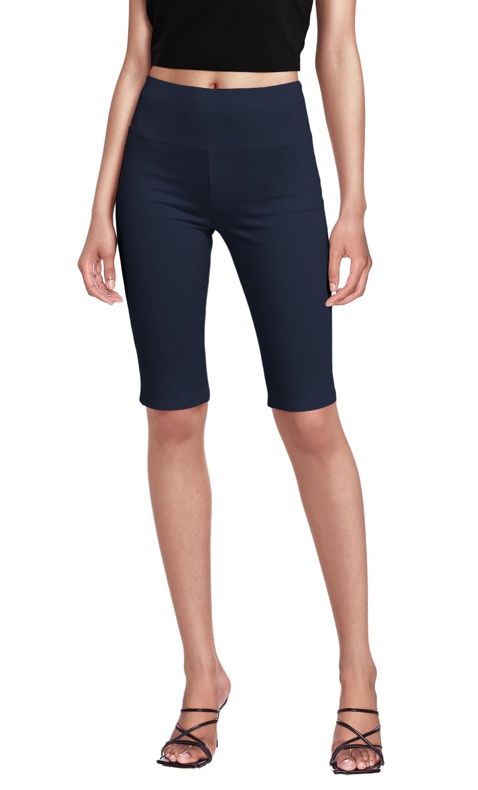 Hybrid & Company Womens Super Stretch Causal Pull On Millennium Twill Bermuda Sh