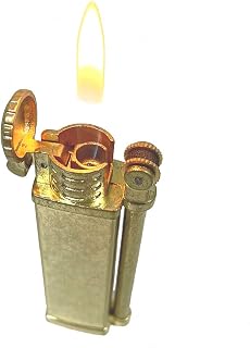 (Without butane) Metal Butane Flint Lighter, Vintage Style, Black/Gold (Gold)