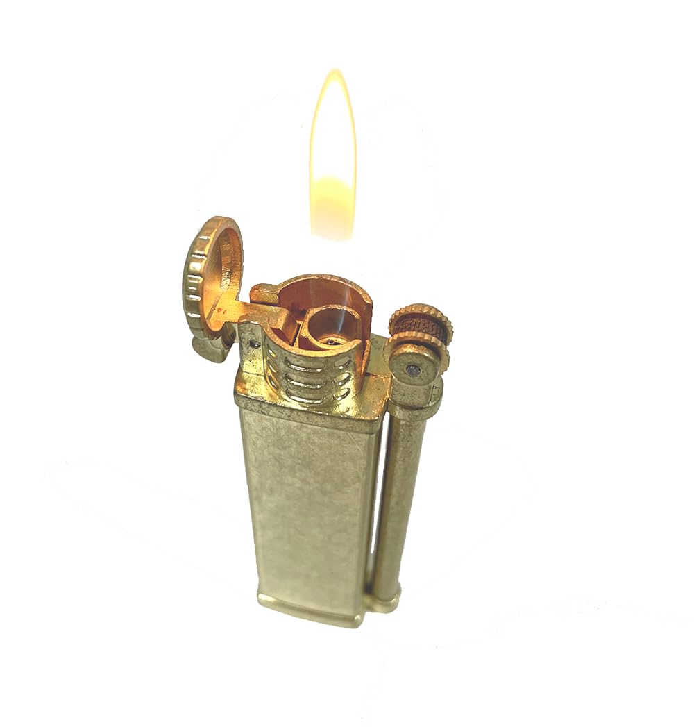 (Without butane) Metal Butane Flint Lighter, Vintage Style, Black/Gold (Gold)