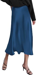 Zeagoo スカート 女性用 ハイウエストスカート エレガント ミディスカート サテン