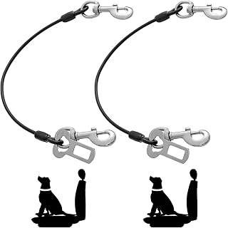 Mi Metty Dog Car Seat Belt, Dog Car Harnesses Chew Proof Steel Rope Cable, Waterproof Dogs Safety Belt, Vehicle Harnesses with Double Clips and Latch Attachment (Black*2, 24 inch/60 CM)