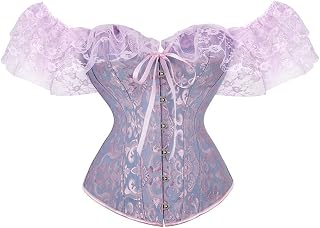 Corset Top for Women Renaissance Overbust Lace Up Bustier Corset Tops | Off Shoulder Floral Corset Top with Lace Sleeves for Renaissance Fair, Gothic, Steampunk, Pirate, Fairy, Halloween Costumes
