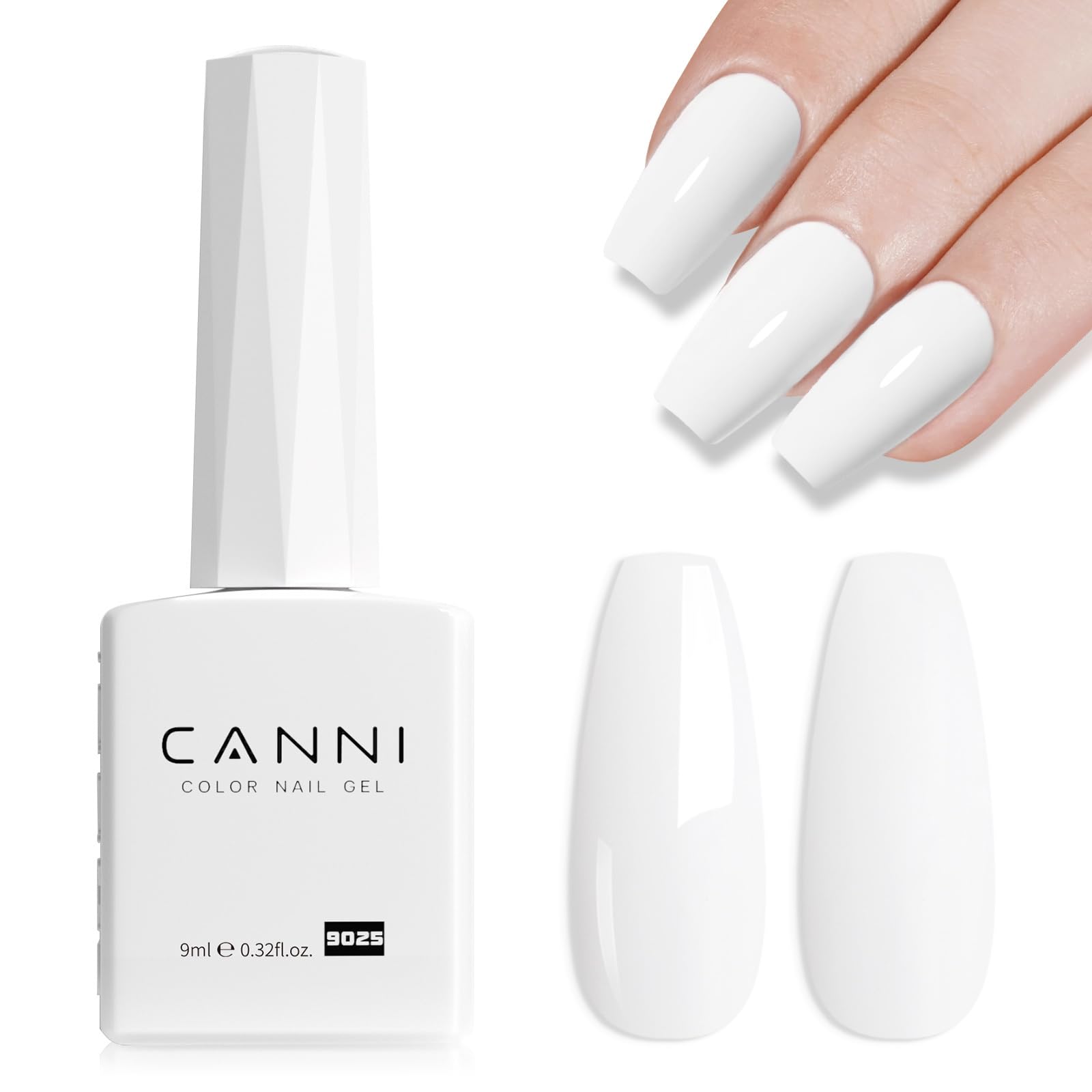 CANNI 9ml Pure White Gel Nail Polish, High Gloss UV LED Soak Off Gel | Smooth Ap