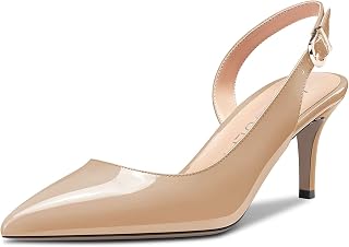 HDEUOLM Women's Needle Low Kitten Heel Pointed Toe Slip-on Slingback Pumps Cute Dress Classic 6.5 CM Heels