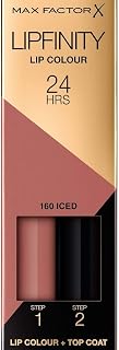 Max Factor Lipfinity Lip Colour Iced 160 –Kussechter Lippenstift mit 24h Halt ohne auszutrocknen, mit intensiver Farbabgabe,präzisem Applikator & intensiv pflegendem Gloss-Top Coat,2 Stück (1er Pack)