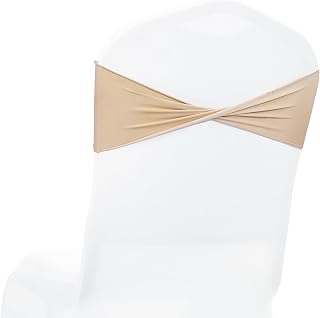 MDS Pack of 50 Spandex Chair Sashes Without Slider Buckles – Champagne Gold | Reusable Stretch Spandex Chair Bow Band for chair decor at Weddings, Receptions, Banquets, Events, Parties, Birthday, Showers
