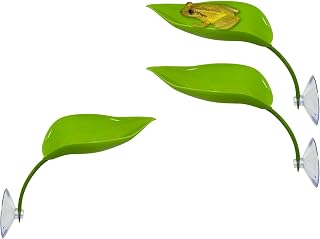 3pcs Tree Frog Tank Accessories, Turtle Basking Platform, Reptile Terrarium Habitat Climbing with Suction Cups, Leaf Shape Bearded Dragon Basking Decorations for Leopard Gecko Toads Dwarf Frogs