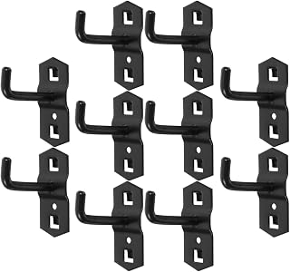 Veemoon Square Pegboard Wall Hooks, 10pcs Peg Board Tool Storage Hangers Heavy Duty Shelf Brackets Storage Organization Board Hooks for Kitchen Workshop Wall Mount Display Organizer, Black