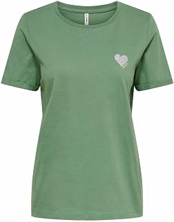 ONLY Women Plain Brand Heart T-Shirt | Basic Shortsleeve Round Neck Top | Unicolored Shirt ONLKITA