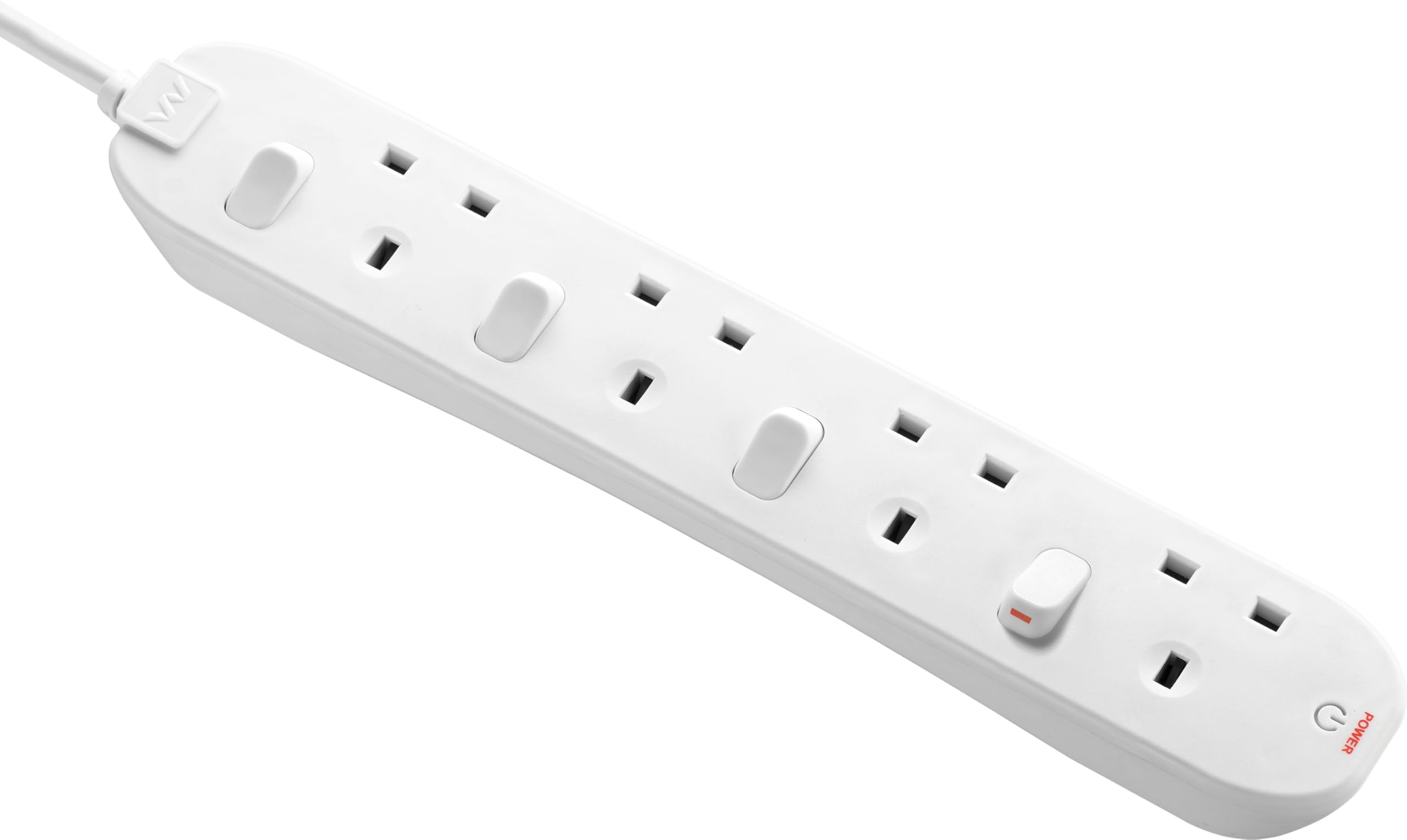 Masterplug Four Socket Extension Lead, 2 Metre Cable, Individual Switches, Power