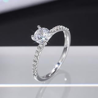 White Gold Plated Copper and Dainty Tiny Minimalist Cubic Zirconia Engagement Ring Wedding Bridal Band Promise Ring Evening Party Anniversary Valentine's Day Gift Eternity Band for Women
