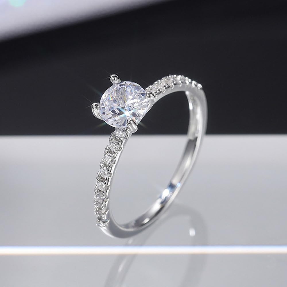 White Gold Plated Copper and Dainty Tiny Minimalist Cubic Zirconia Engagement Ri