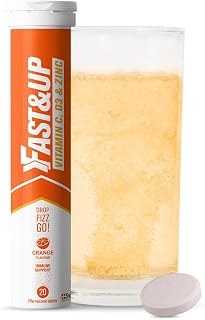 Fast&Up Vitamin C, Vitamin D & Zinc - 20 Effervescent Tablets - Complete Immunity Support - Best Defence - One Daily - Orange Flavour