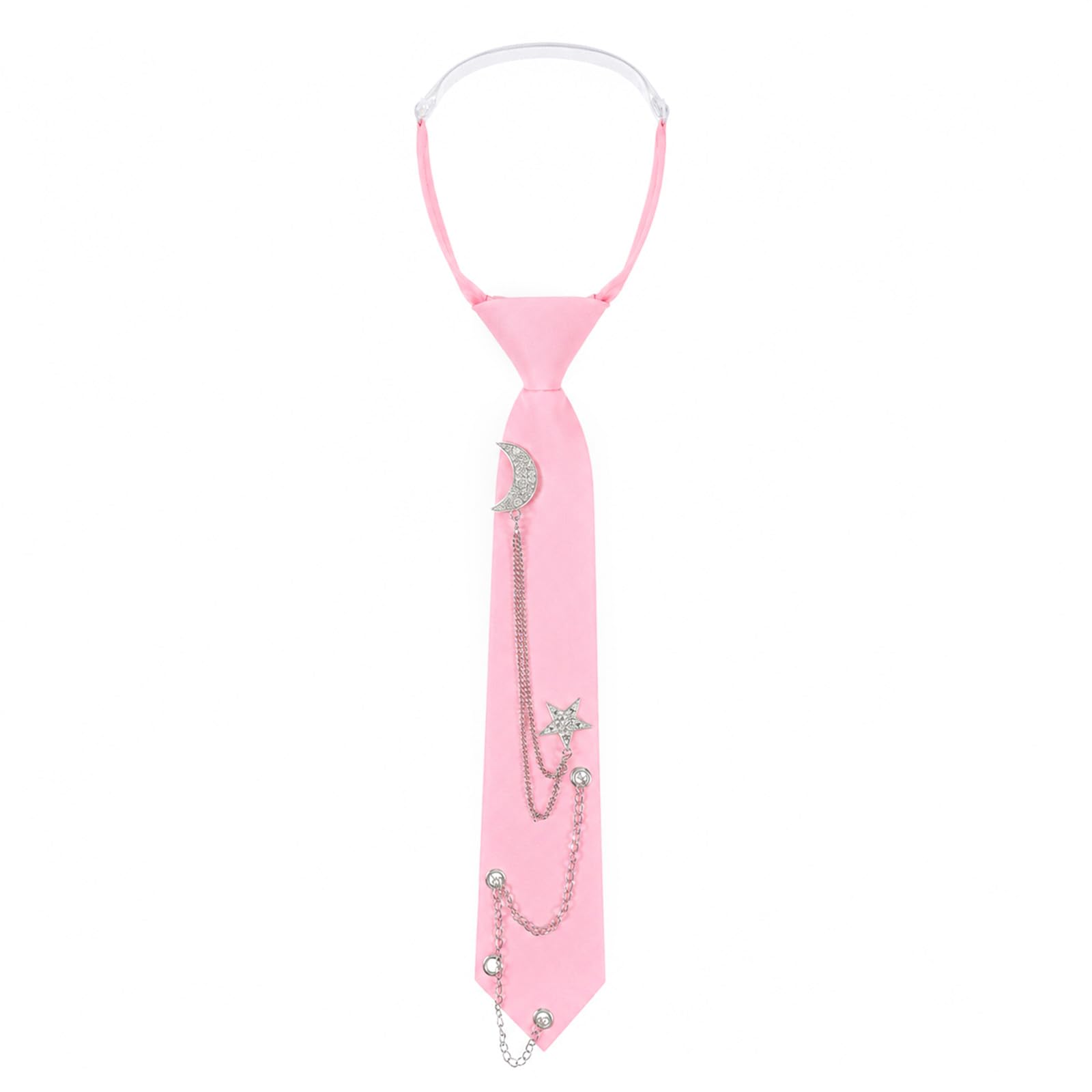 Pink Womens Tie Neck Tie with Metal Chain Accessories Ties for Women