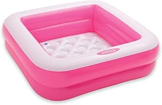 Intex Square Inflatable Kids Pool, 34 x 34 x 10 inches, Pink and White, 15 Gallon
