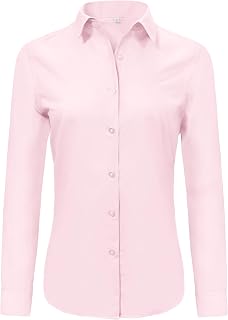 Ruisin Super Soft Wrinkle Free Button Down Shirt Women Solid Long Sleeve Striped Formal Work Dress Blouse Tops